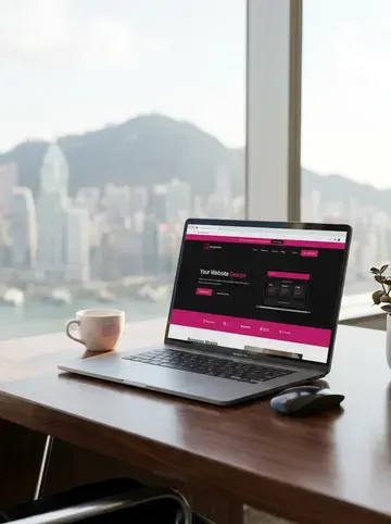 現代工作桌與手提電腦上的品牌網站設計